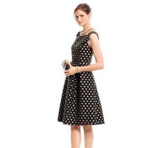 Talbots Gold and Black Polka Dot Fit & Flare Dress